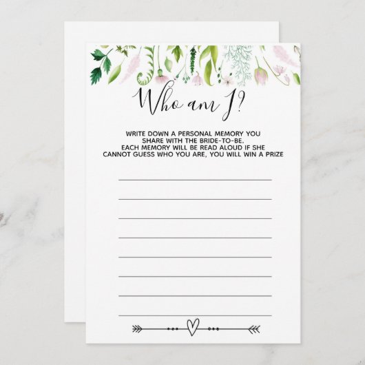 私は誰が私のブライダルの赤ちゃんシャワーゲーム 招待状 (正面/裏面)