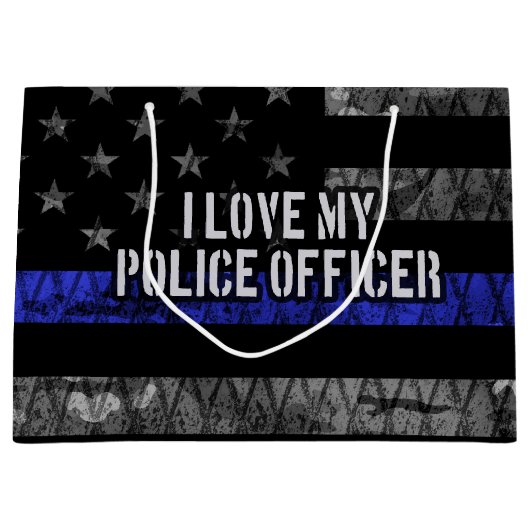 私は警察官が好きです細い青い線動揺して ラージペーパーバッグ (正面)