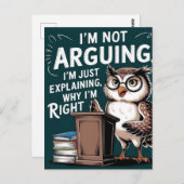 「私は議論をしていない、単に説明している」おもしろいフクロウ漫画 ポストカード (正面/裏面)