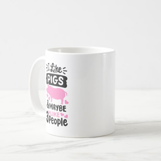 「私は豚が好きだし、3人も好きおもしろい」豚 コーヒーマグカップ (正面左)