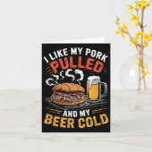 私は豚肉を引っ張ってビールを冷たいグリルBbが好き カード (黄色い花)