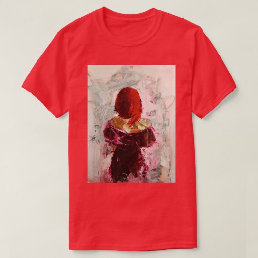 私は赤いオリジナル油絵テクスチャアートワークを見る Tシャツ (デザイン正面)