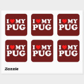 私は赤いハートで自分のパグが大好き スクエアシール (シート)