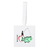 私は赤いハートと魚釣りに行くのが大好き キューブオーナメント (正面)