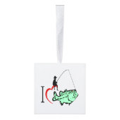 私は赤いハートと魚釣りに行くのが大好き キューブオーナメント (右)