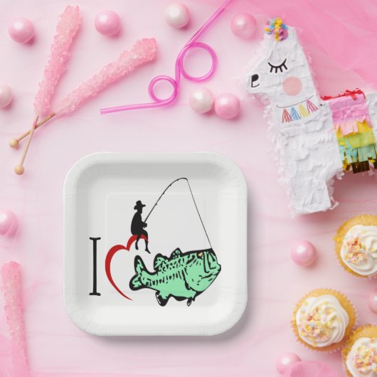 私は赤いハートと魚釣りに行くのが大好き ペーパープレート (パーティー)