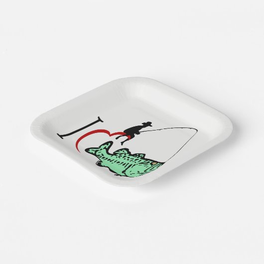 私は赤いハートと魚釣りに行くのが大好き ペーパープレート (傾斜あり)