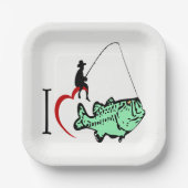 私は赤いハートと魚釣りに行くのが大好き ペーパープレート (正面)