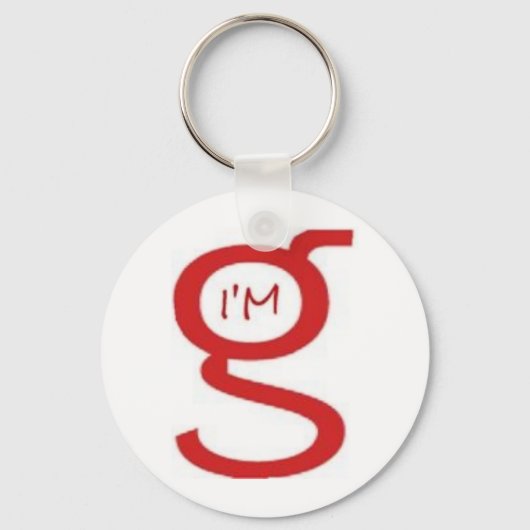 私は赤いロゴのG Keychain キーホルダー (正面)