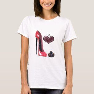 私は赤い小剣靴およびチョコレート芸術を愛します Tシャツ