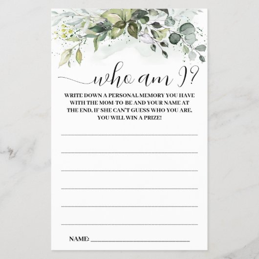 私は赤ちゃんシャワーのゲームカードである緑 チラシ (正面)