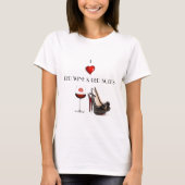 私は赤ワインおよび赤い靴底のワイシャツを愛します Tシャツ (正面)