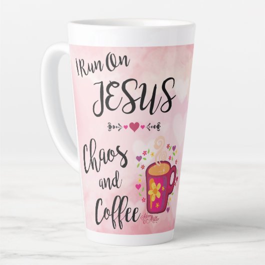 私は走イエス、カオスとコーヒーを飲む カフェラテマグ (左アングル)