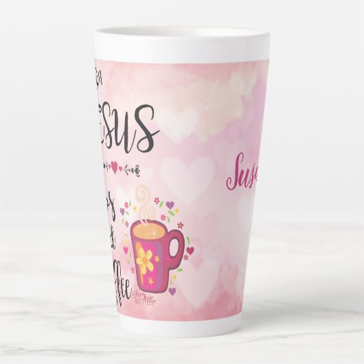 私は走イエス、カオスとコーヒーを飲む カフェラテマグ (正面)