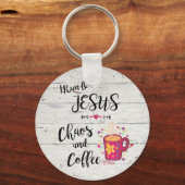 私は走イエス、カオス&コーヒーを飲む キーホルダー (正面)