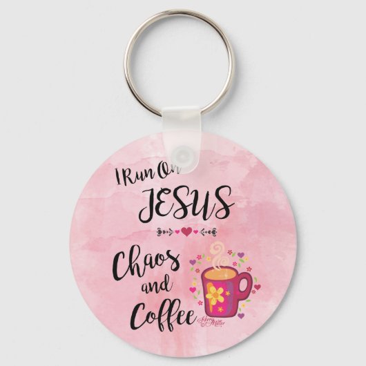 私は走イエス、カオス&コーヒーを飲む キーホルダー (正面)