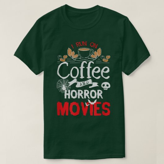 私は走コーヒーとホラー映画の怖いハロウィン Tシャツ (デザイン正面)