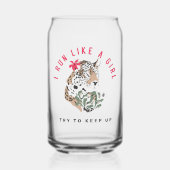 私は走女の子の赤やる気を起こさせるヒョウのグラフィックが好き ガラス缶 (正面)