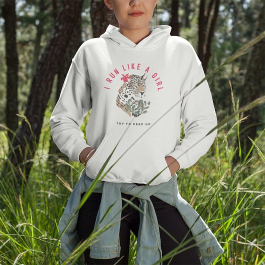 私は走女の子の赤やる気を起こさせるヒョウのグラフィックが好き パーカ