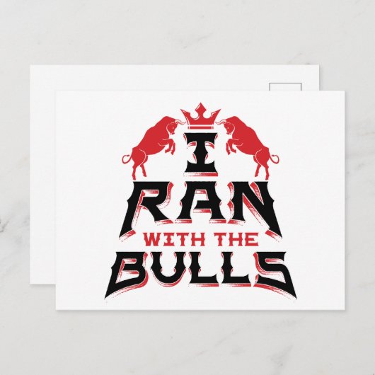 私は走牛のパンプローナ走の牛と ポストカード (正面/裏面)