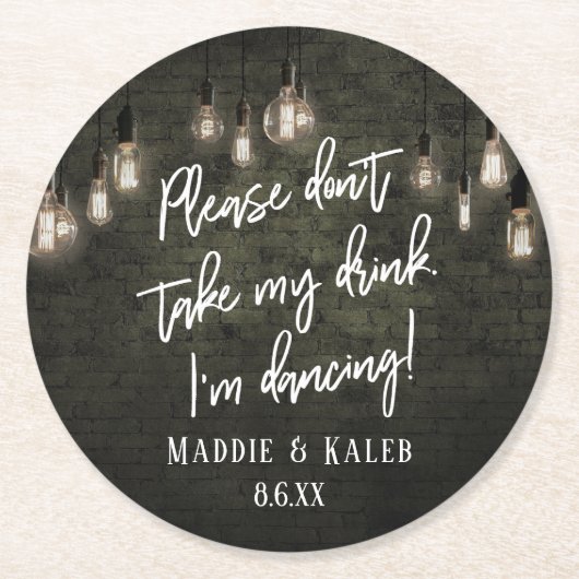 私は踊り工業用ブリックとエジソンライト ラウンドペーパーコースター (正面)