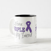 私は身に着けています私の友人(紫色のリボン)のための紫色を ツートーンマグカップ (正面左)