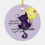 私は転が魔女と熱狂する – 黒猫と満月 セラミックオーナメント (正面)