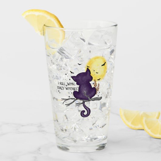 私は転が魔女と熱狂する – 黒猫と満月 タンブラーグラス (アイス正面)