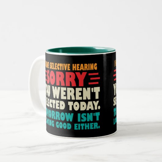 私は選択的に聞いて申し訳なく思う厳選された ツートーンマグカップ (正面左)