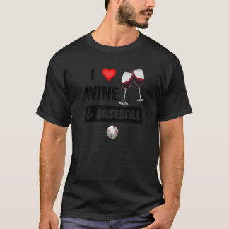 私は部分的にワインと野球の飲み眼鏡が大好き Tシャツ