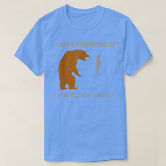 私は釣り好き面白い皮肉なクマのキャンピングハンティ大好き Tシャツ (デザイン正面)
