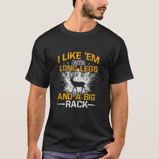 私は長い脚と大きなラック鹿を持つEmが好きおもしろい Tシャツ (正面)