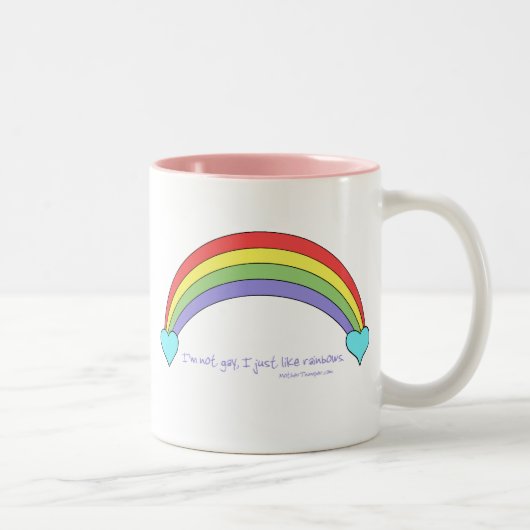 私は陽気、私ちょうど好みます虹をではないです ツートーンマグカップ (右)