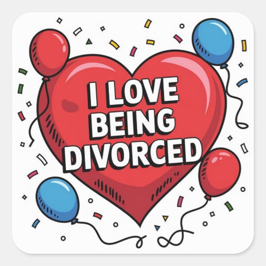 私は離婚した読ハートバルーン紙吹雪 スクエアシール (正面)