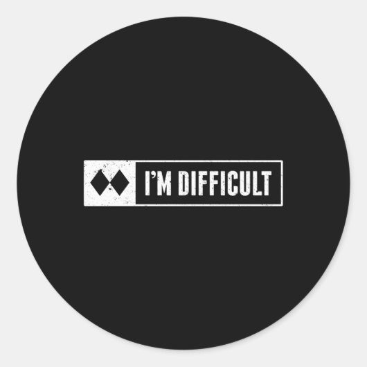 私は難しいスノーボードスキーの山のサインだ ラウンドシール (正面)