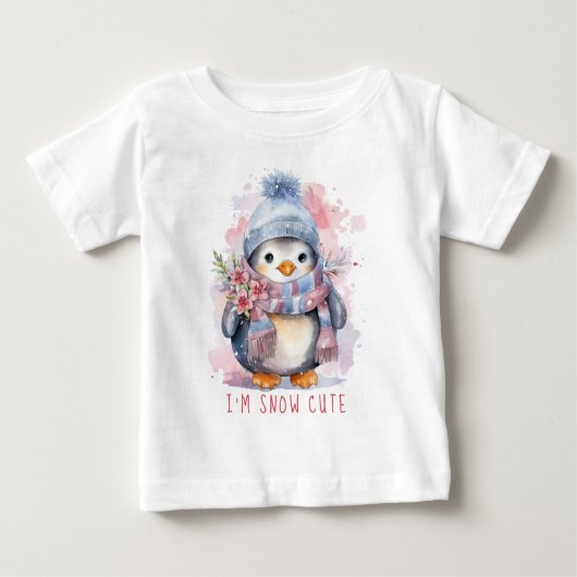 私は雪かわいい水の色ウィンターホリデーペンギン ベビーTシャツ (正面)