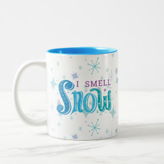 私は雪の原子レトロのスタイルのデザインのコーヒー・マグをかぎます ツートーンマグカップ