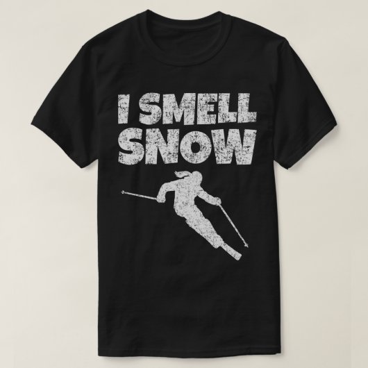 私は雪の香りヴィンテージ白い女性スキーヤー Tシャツ (デザイン正面)