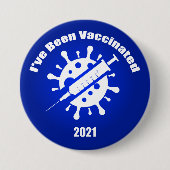 私は青いワクチンを受けた 缶バッジ (正面)