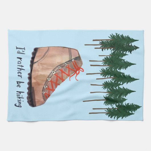 私は青い木をハイキングしたいお洒落 キッチンタオル (横)