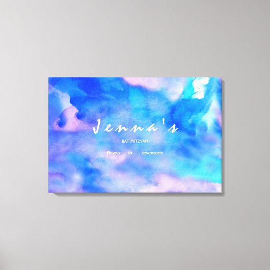 私は青い水色のバルミツワーサインインボード キャンバスプリント (正面)