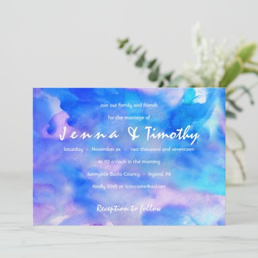 私は青い水色の結婚式招待状 招待状 (スタンド正面)