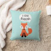 私は青い背景読に可愛い漫画のキツネが大好き クッション (ブランケット)