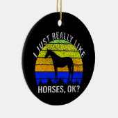 私は青と黄色の夕日に馬が大好き セラミックオーナメント (右)