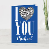 私は青の上の白黒のストライプのハートが大好き シーズンカード (正面)