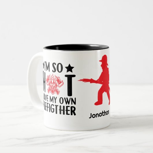 私は非常に暑い、私は自分の消防士を持っている ツートーンマグカップ (正面左)