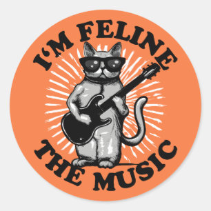 私は音楽をフェライン  ギタープレイヤーの猫 ラウンドシール