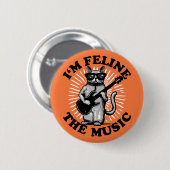 私は音楽をフェライン |ギタープレイヤーの猫 缶バッジ (正面&裏面)