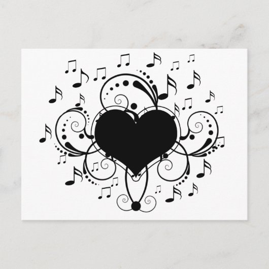 私は音楽ノートハート白黒が大好き ポストカード (正面)