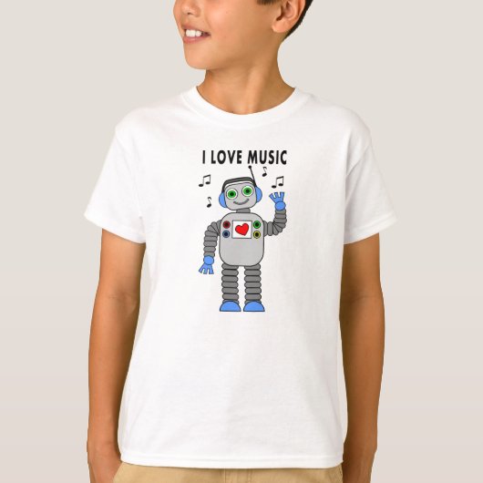 私は音楽ロボットTシャツを愛します Tシャツ (正面)